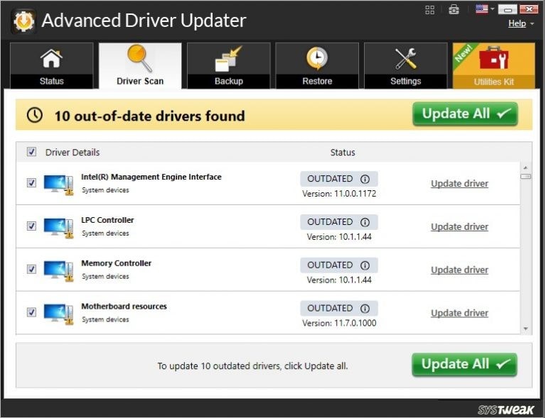 Advanced Driver Updater driver scan .Image