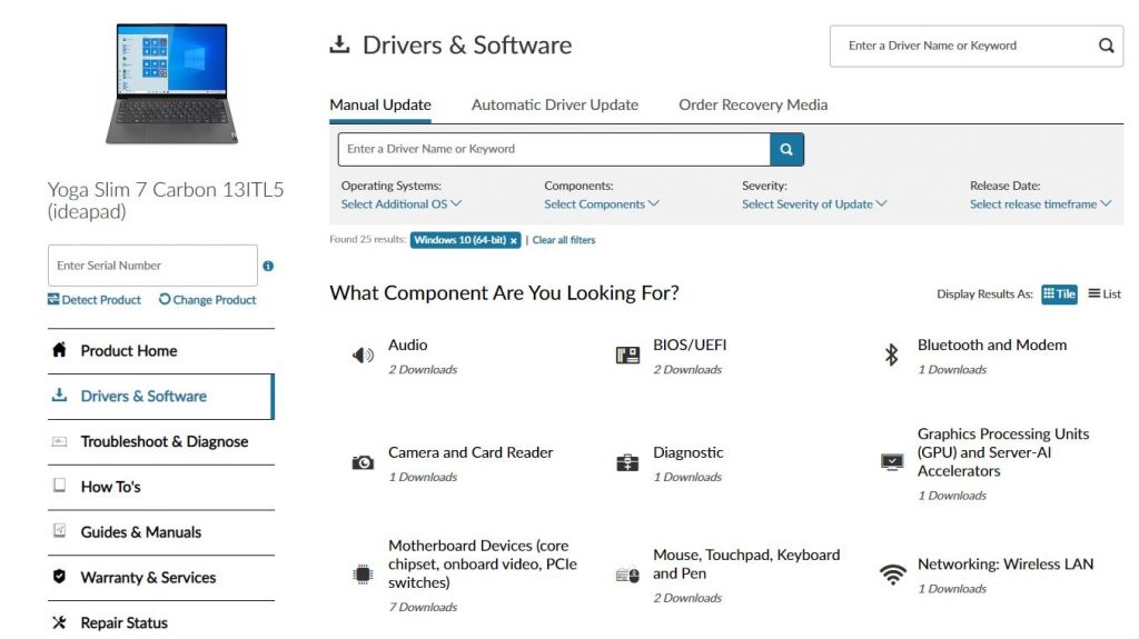 Driver & Software manual update page. Image