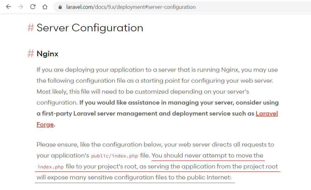 laravel project server configuration