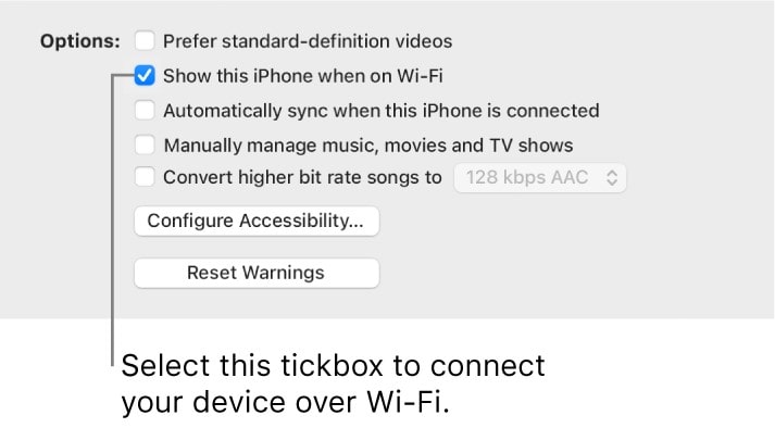 USB and Wi-Fi syncing window Image