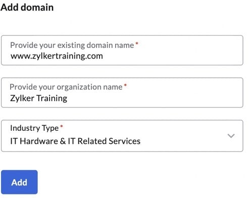 Add Domain screen