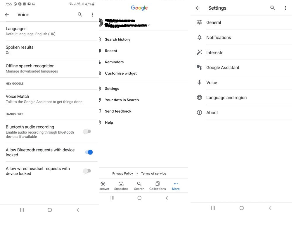 Google App settings