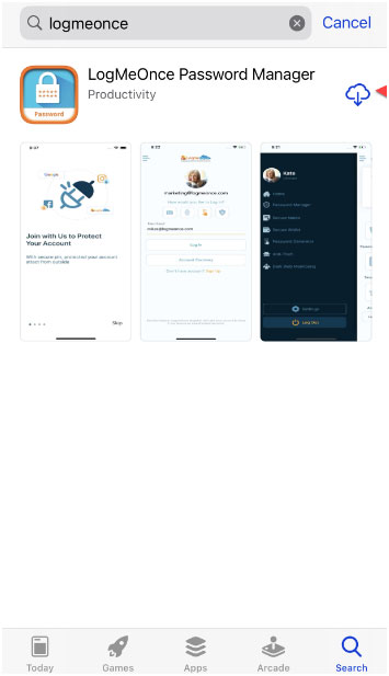 logmeonce password manager installation ios Step 1
