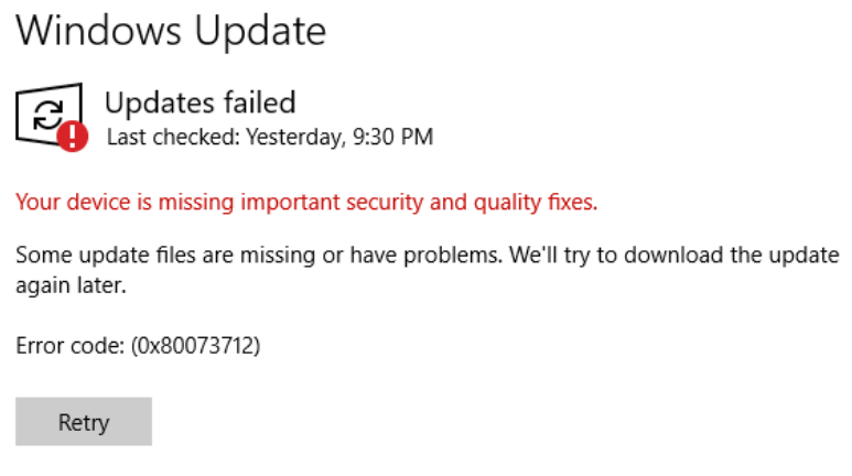 Your Device is Missing Important Security And Quality Fixes error