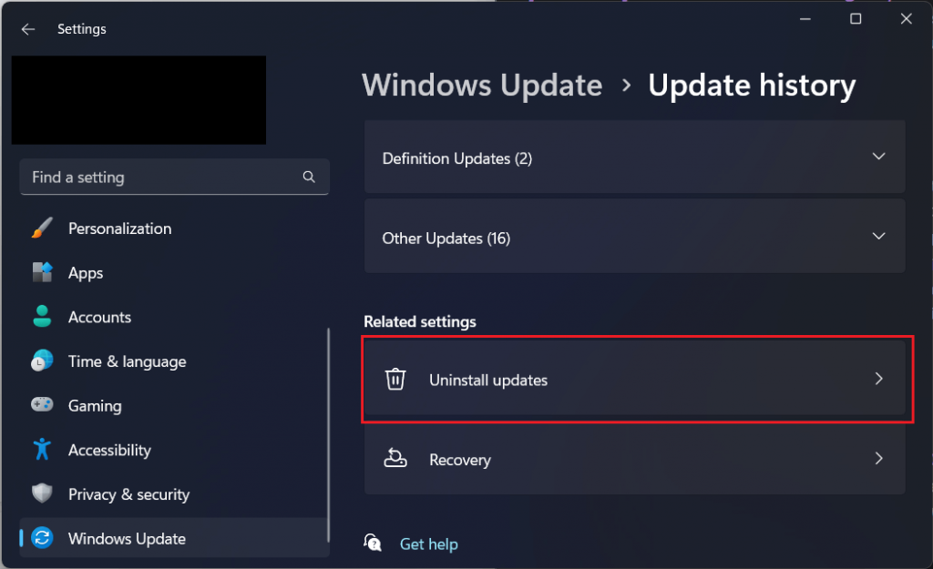 uninstall updates